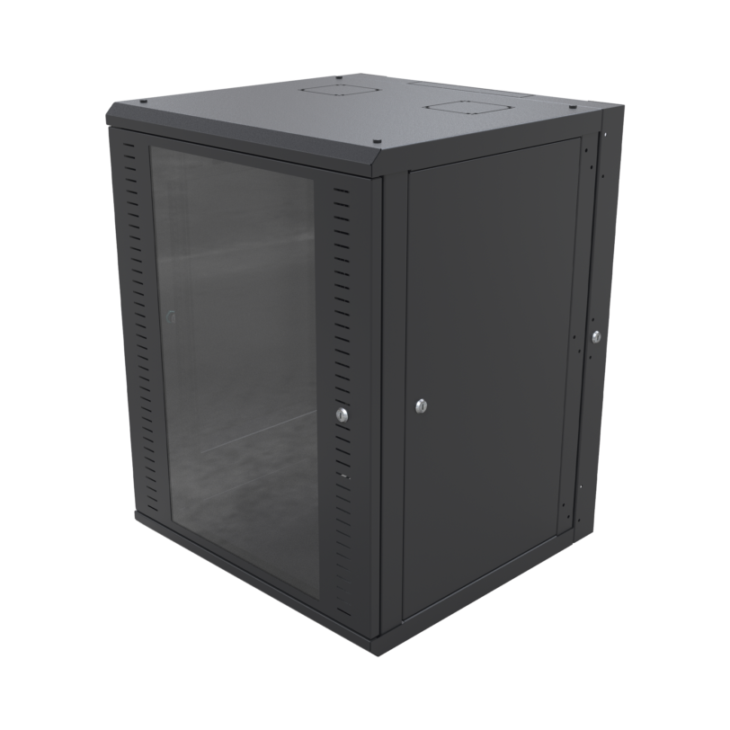 Gabinete Abatible de Pared (Con Marco Trasero) con Rack 19 de 24 Unidades. Ventana de Cristal Templado.