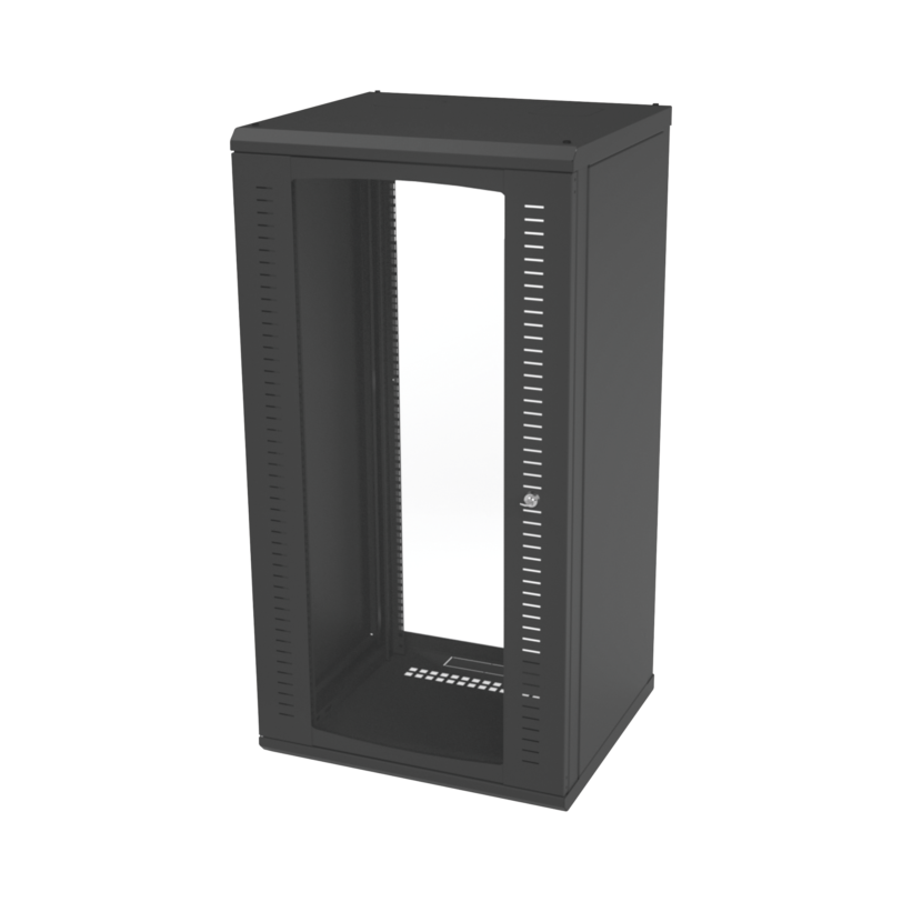 Gabinete para Montaje en Pared, Puerta de Cristal Templado, Cuerpo Fijo con Rack 19 de 24 Unidades