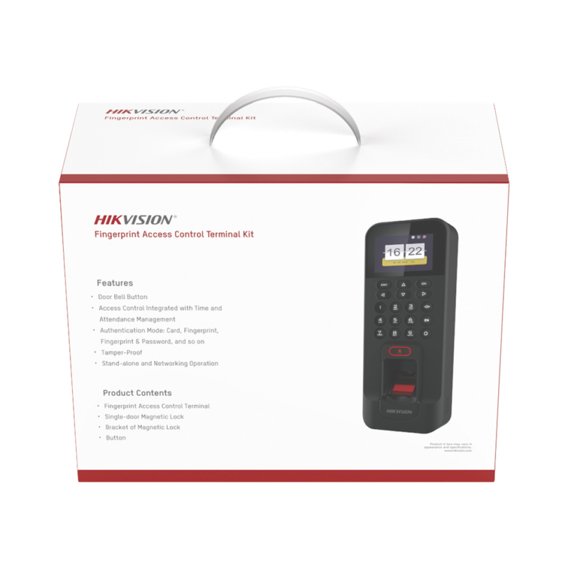 Kit de Control de Acceso TODO INCLUIDO con Lector de Huellas y Tarjetas / 3,000 Huellas / Compatible con App Hik-Connect / Incluye Electroim?n Bot?n de Salida y Montajes Z y L para im?n (DS-K1T804)
