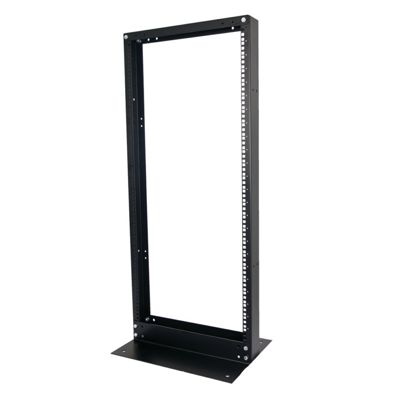 Rack de 2 Postes, Estándar 19", 24 Unidades, Fabricado en Acero, Base "L" para Anclar a Piso.
