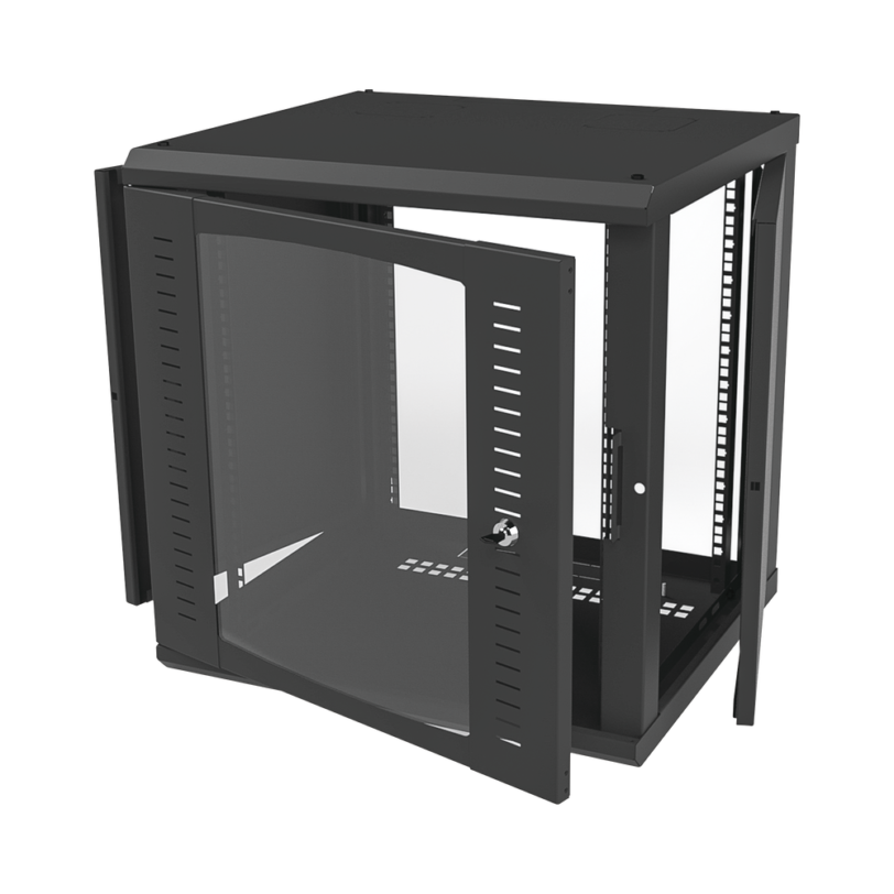 Gabinete para Montaje en Pared Cuerpo Fijo, con 12 Unidades de Rack, de 19in, Puerta de Cristal Templado, Fabricado en Acero