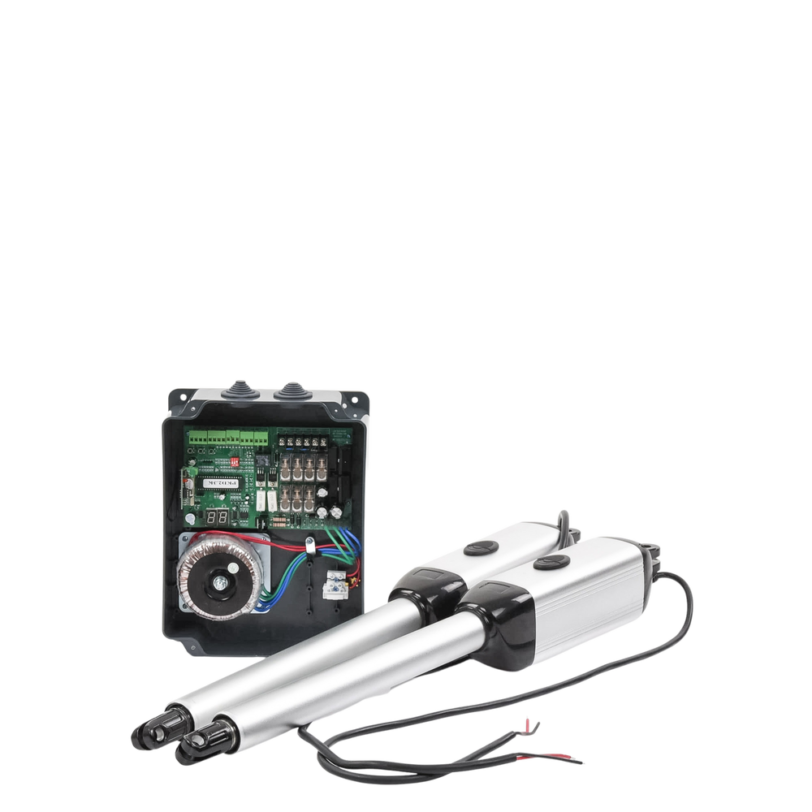 Kit de brazos para automatizar portones vehiculares abatibles de 2 hojas/ 3 Mts / 300 Kg / Uso solo residencial / Compatible con respaldo de energía
