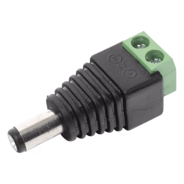 Adaptador tipo jack de 3.5 mm macho polarizado de 12 vcd con terminales de tornillo.