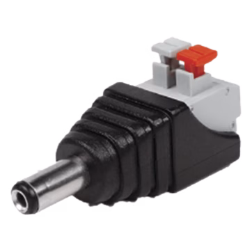 Adaptador tipo jack de 3.5 mm macho polarizado de 12 vcd con terminales de presión.
