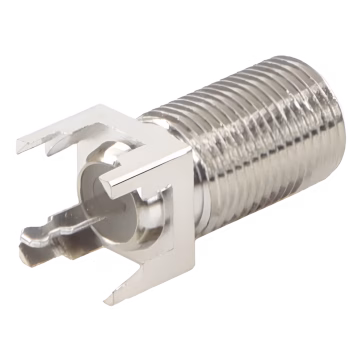 Conector F Hembra para PCB de Montaje Vertical, Níquel/ Estaño/ Polietileno.