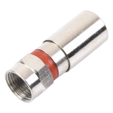 Conector F Macho de Compresión, Metálico para cable RG-59, Cuerpo de Bronce Niquelado.