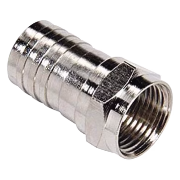 Conector F Macho de Anillo Plegable, Doble Blindaje para cable RG-6, Cuerpo de Bronce Niquelado.