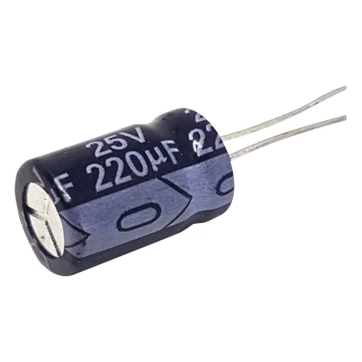 Capacitor Electrolítico Radial de Aluminio de 220 µFd a 25 Vcd.