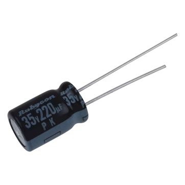 Capacitor Electrolítico Radial de Aluminio de 220 uFd, a 35 Volt.