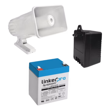 Kit de accesorios con Bateria 4Ah, Transformador 16.5Vca y Sirena de 30 Watts