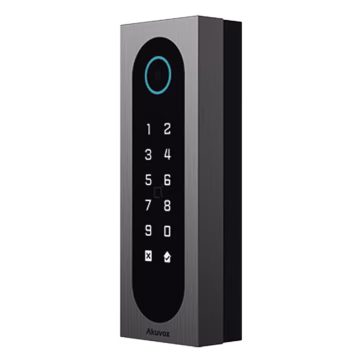 Control de Acceso Slim Akuvox A08S / Aluminio y Vidrio Templado / IP65 & IK09 / Capacidad para 20,000 Tarjetas / Métodos de Acceso Multi (QR, Bluetooth, PIN, RFID) / Soporta Wiegand / 1 Salida de Relay