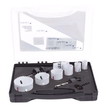 Kit de broca sierras (3/4 – 2 1/4 in) incluye 6 piezas de broca sierras, 2 adaptadores y resorte de expulsión.