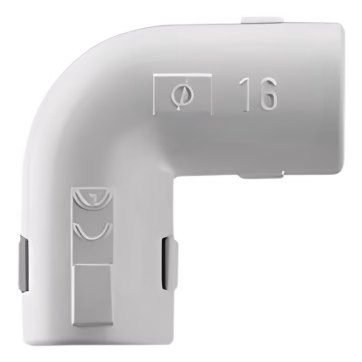 Unión en L (Codo) para tubería rígida, recomendado para cable eléctrico, PVC Auto-extinguible, de 16 mm