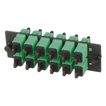 Placa Acopladora de Fibra Optica FAP, Con 12 Conectores SC/APC (12 Fibras), Para Fibra Monomodo OS1/OS2, Color Verde