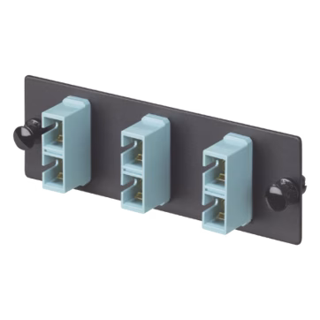 Placa Acopladora de Fibra Optica FAP, Con 3 Conectores SC Duplex (6 Fibras), Para Fibra Multimodo OM3/OM4, Color Aqua