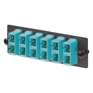 Placa Acopladora de Fibra Optica FAP, Con 6 Conectores SC Duplex (12 Fibras), Para Fibra Multimodo OM3/OM4, Color Aqua