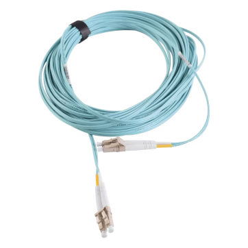 Jumper de Fibra Óptica Multimodo 50/125 XGLO OM3, LC-LC Duplex, OFNR, Color Aqua, 15 Metros