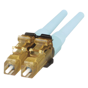 Conector de Fibra Óptica LC Duplex OptiCam, Multimodo 50/125 OM3/OM4, Pre-pulido, Color Aqua
