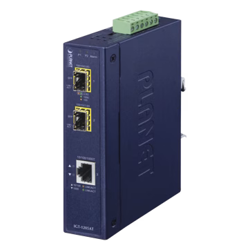 Convertidor de Medios Industrial 10/100/1000 Base-T a 2puertos 100/1000 Base-X SFP