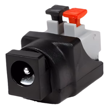 Adaptador tipo jack de 3.5 mm hembra polarizado de 12 vcd con terminales de presión.