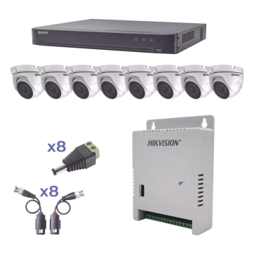 KIT TurboHD 1080p / DVR 4 Canales / 4 Cámaras Eyeball (exterior 2.8 mm) / Transceptores / Conectores / Fuente de Poder Profesional