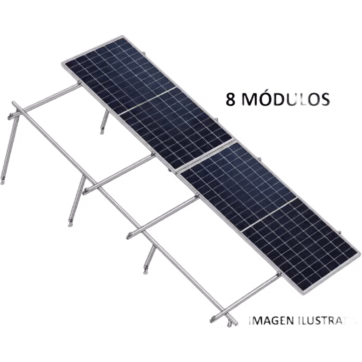 Sistema de Montaje Solar BASEL / 8 Módulos 645W / Configuración 2×4 / Losa Plana / Resistencia 170 km/h / Rieles N-S 4.72m / Inclinación 22°