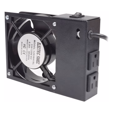 Ventilador 110 Vca con Clavija para Gabinete de Pared con 2 Tomas de Corriente.