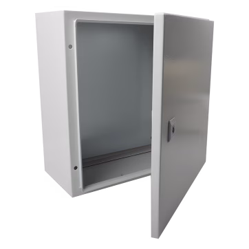 Gabinete de Acero IP66 Uso en Intemperie (400 x 400 x 200 mm) con Placa Trasera Interior y Compuerta Inferior Atornillable (Incluye Chapa y Llave).