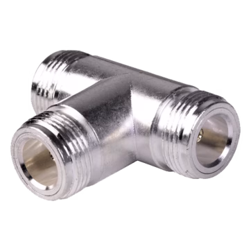 Adaptador en T, de Triple Conector N Hembra, Plata / Oro / Teflón.