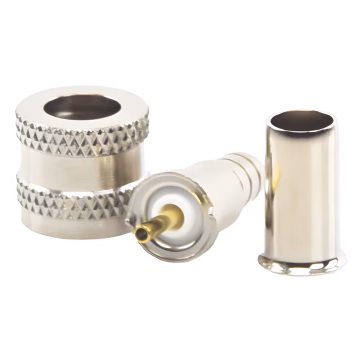 Conector Mini UHF Macho, 50 Ohm, de Anillo Plegable para Cables RG-58/U, RG-142/U, Niquel/Oro/Delrin.