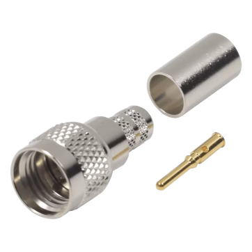 Conector Mini-UHF Macho, 50 Ohm de Anillo Plegable para  LMR-240, RG-8/X, 9258, Niquel/ Oro/ Delrin.