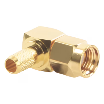 Conector SMA Macho Inverso en Angulo Recto de Anillo Plegable para Cables RG-58/U, RG-142/U, Oro/ Oro/ Teflón.