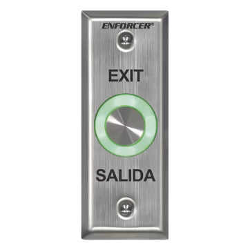 Botón de salida con aro iluminado color verde y rojo / IP65 / Buzzer / función toggle (enclavado) / Función temporizado / dos salidas de contacto NC/NO/ placa de acero inoxidable