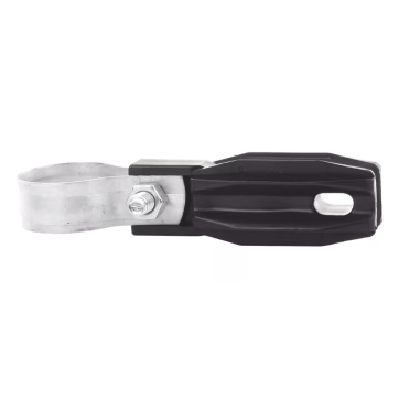 Aislador de paso o esquina con abrazadera incluida de 33-38mm para uso en tubería de malla ciclónica.