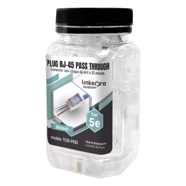 Bote con 100 Plugs Pass through RJ45 Cat5e BLINDADO, chapado de oro a 30 micras para durabilidad extrema