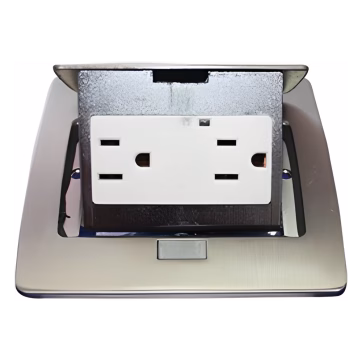Mini caja de piso rectangular en acero inoxidable con 2 contactos eléctricos (11000-21201)