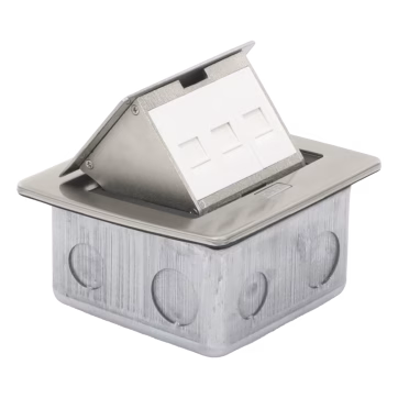 Mini caja de piso rectangular para datos y conectores tipo Keystone, Color y material en acero inoxidable (3 puertos) (11000-21202)