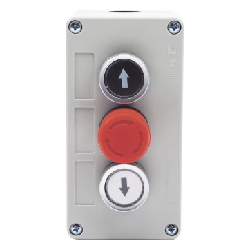 Botonera Triple con Boton de Stop Tipo Enclavado / Para Barreras Vehiculares, Operadores Corredizos y Abatibles.